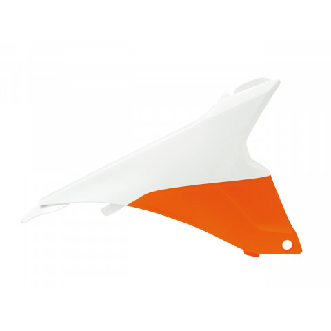 Cache boite à air gauche RACETECH orange/blanc KTM SX85