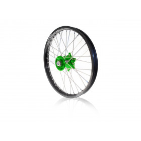 Kit roues complètes avant + arrière ART SM 17x3,50/17x4,50 jante noir/moyeu vert Kawasaki