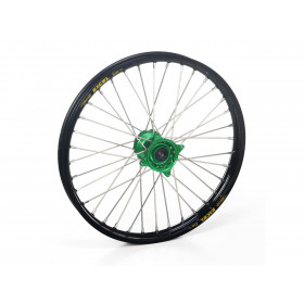 Roue avant complète HAAN WHEELS 21x1,60 jante noir/moyeu vert Kawasaki KX250/450F
 