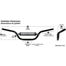 Guidon Ø22,2mm avec barre RENTHAL Classic Mini MX noir/mousse noire KTM SX60/65