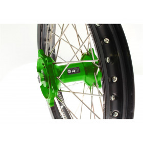 Kit roues complètes avant + arrière ART MX 21x1,60/19x1,85 jante noir/moyeu vert Kawasaki