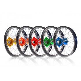 Kit roues complètes avant + arrière ART MX 21x1,60/19x2,15 jante noir/moyeu vert Kawasaki
