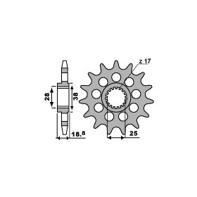 Pignon PBR 16 dents acier anti-bruit pas 525 type 2178