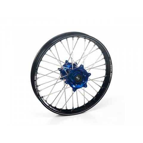 Roue avant complète HAAN WHEELS A60 21x1.60 jante noire/moyeu bleu/rayons argent/tête de rayon bleu Yamaha YZ250F/YZ450F