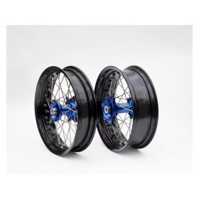 Kit roues complètes avant + arrière ART SM 17x3,50/17x5,00 jante noir/moyeu bleu Yamaha