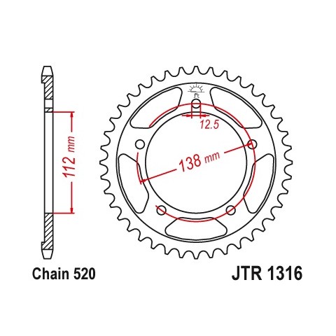 Couronne JT SPROCKETS 38 dents acier standard pas 520 type 1316