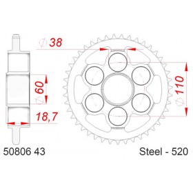 Couronne AFAM 43 dents acier standard pas 520 type 50806