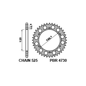 Couronne PBR 42 dents acier standard pas 525 type 4730