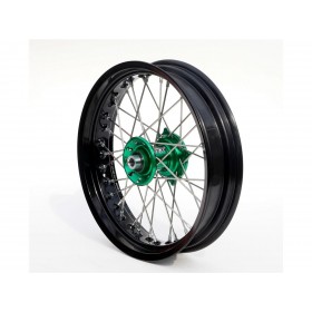 Roue avant complète ART SM 17x3,50x36T jante noir/moyeu vert/rayons argent/têtes de rayons argent