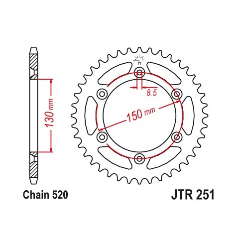 Couronne JT SPROCKETS 50 dents acier standard pas 520 type 251