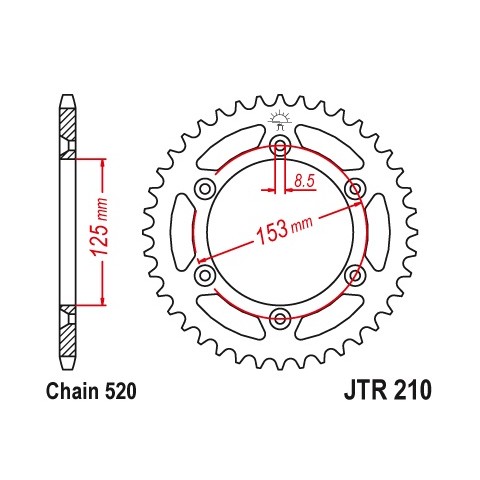 Couronne JT SPROCKETS 52 dents acier standard pas 520 type 210