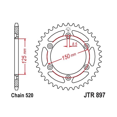 Couronne JT SPROCKETS 52 dents acier standard pas 520 type 897