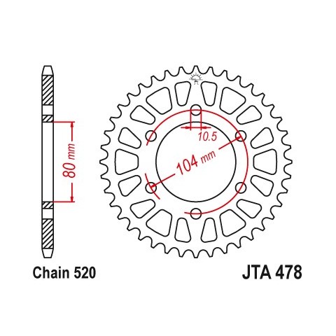 Couronne JT SPROCKETS Aluminium Ultra-light anti-boue 478-520