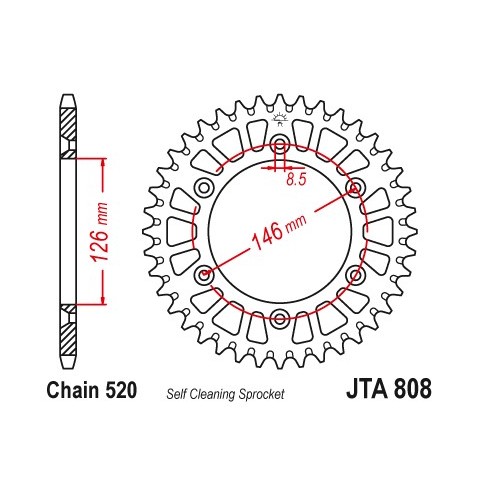 Couronne JT SPROCKETS Aluminium Ultra-light anti-boue 808-520