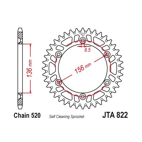 Couronne JT SPROCKETS Aluminium Ultra-light anti-boue 822-520