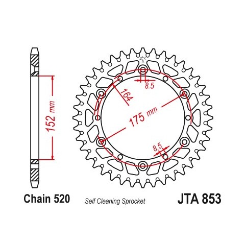 Couronne JT SPROCKETS Aluminium Ultra-light anti-boue 853-520