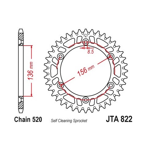 Couronne JT SPROCKETS Aluminium Ultra-Light anti-boue 822-520