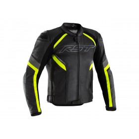 Veste RST Sabre cuir noir/jaune fluo homme