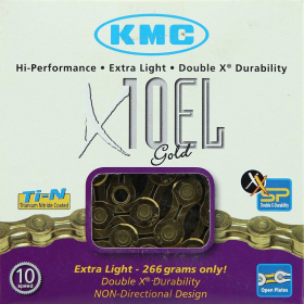 Chaîne de vélo KMC X-10EL - 114 maillons 10 vitesses Index Dorée