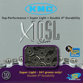 Chaîne de vélo KMC X-10SL - 114 maillons 10 vitesses (5,88 mm) index Chromée