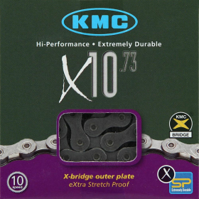 Chaîne de vélo KMC X10 - 114 maillons 10 vitesses Index Couleur gris