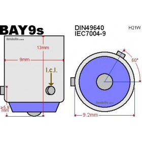 BOITE 10 AMPOULES 12V-21W / TEMOINS CULOT BAY9S
