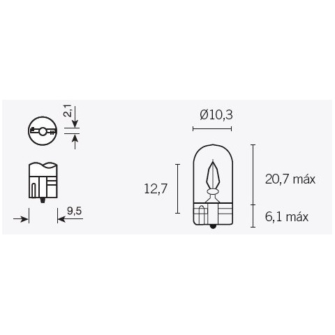 Boite de 10 ampoules V PARTS T10 12V-3W