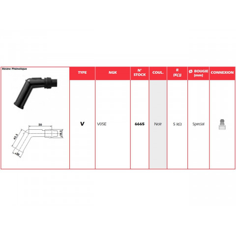 Anti-parasite NGK V05E noir pour bougie avec olive