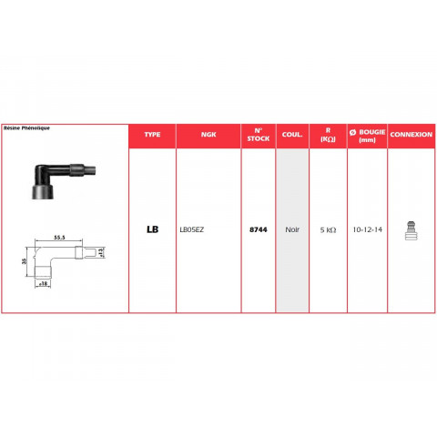 Anti-parasite NGK LB05EZ noir pour bougie avec olive