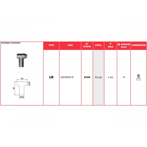 Anti-parasite NGK LB05EMH-R rouge pour bougie avec olive