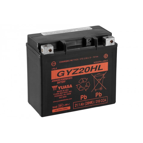 Batterie YUASA GYZ20HL sans entretien livrée avec pack acide