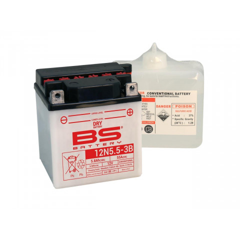 Batterie BS 12N5.5A-3B conventionnelle livrée avec pack acide