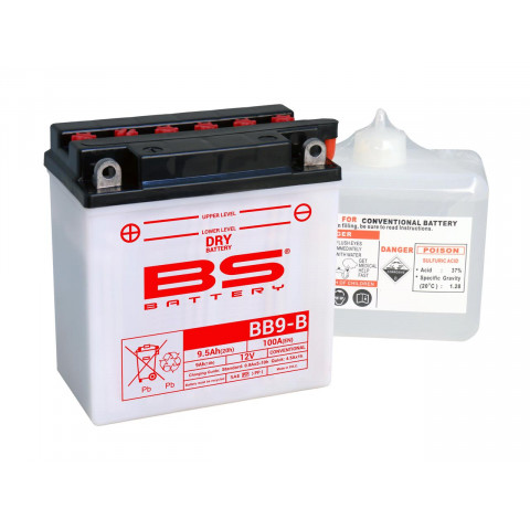 Batterie BS BB9-B conventionnelle livrée avec pack acide