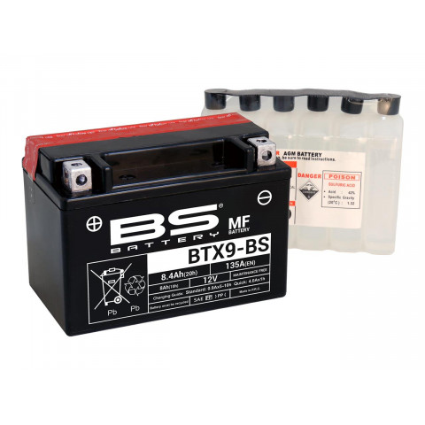 Batterie BS BTX9-BS sans entretien livrée avec pack acide