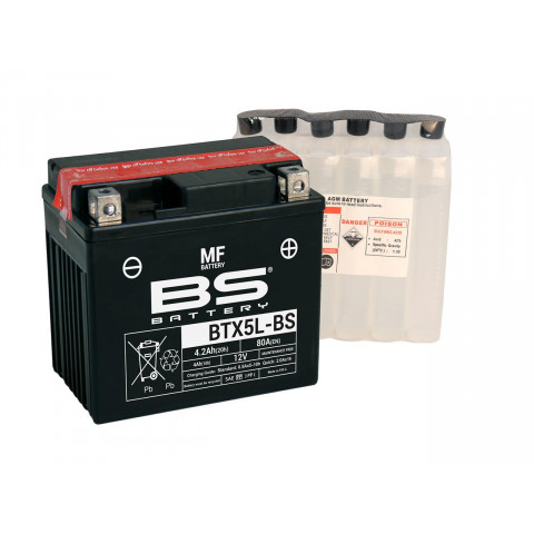 Batterie BS BTX5L-BS sans entretien livrée avec pack acide
