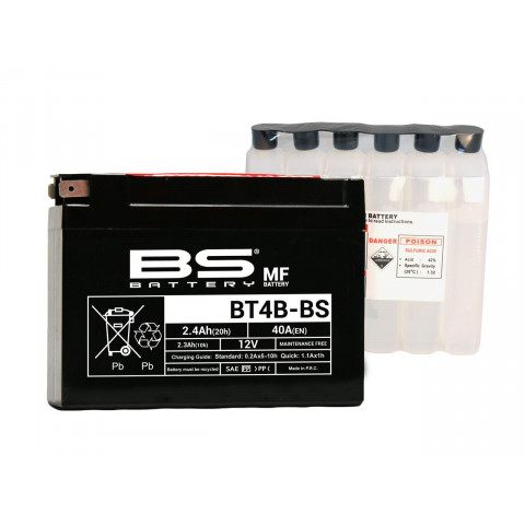 Batterie BS BT4B-BS sans entretien livrée avec pack acide