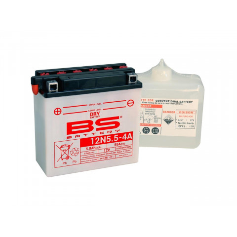 Batterie BS 12N5.5-4A conventionnelle livrée avec pack acide