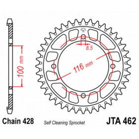 Couronne JT SPROCKETS aluminium noir Ultra-Light anti-boue 462 - 428