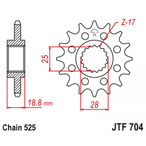 Pignon JT SPROCKETS acier anti-bruit 704 - 525