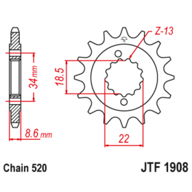 Pignon JT SPROCKETS acier anti-bruit 1908 - 520