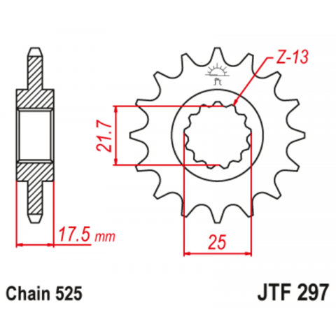 Pignon JT SPROCKETS acier anti-bruit 297 - 525