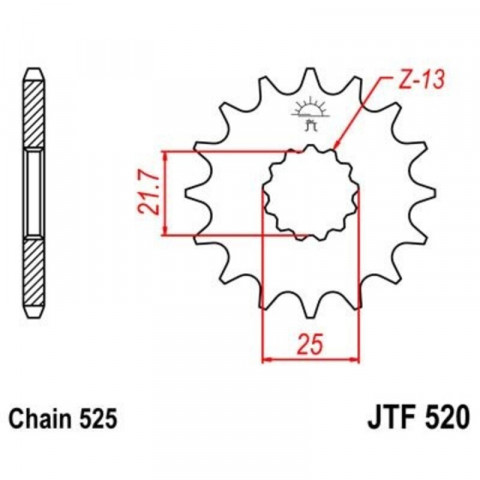 Pignon JT SPROCKETS acier anti-bruit 520 - 525