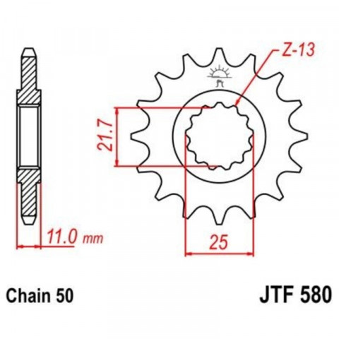 Pignon JT SPROCKETS acier anti-bruit 580 - 530