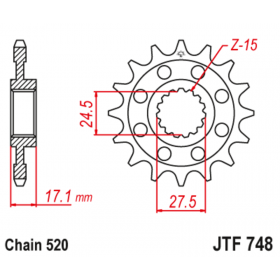 Pignon JT SPROCKETS acier anti-bruit 748 - 520