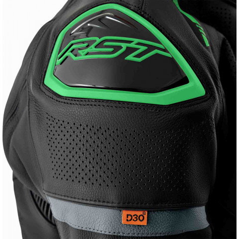 Veste RST S1 D3O cuir - noir/vert fluo