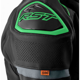 Veste RST S1 D3O cuir - noir/vert fluo