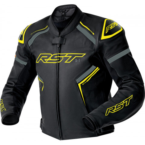 Veste RST S1 D3O cuir - noir/jaune fluo