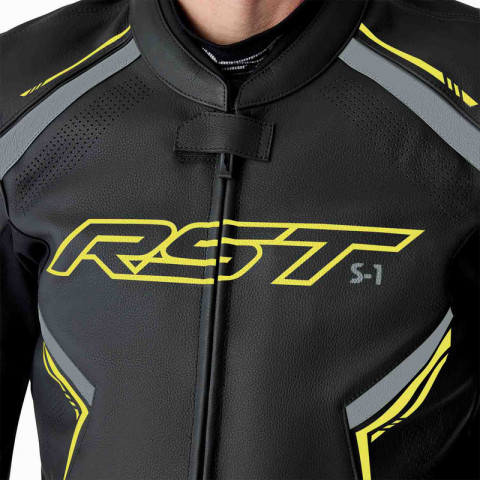 Veste RST S1 D3O cuir - noir/jaune fluo