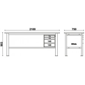 Etabli BETA 2,1m - plan de travail en bois et 4 tiroirs - C58BC-W2,1
