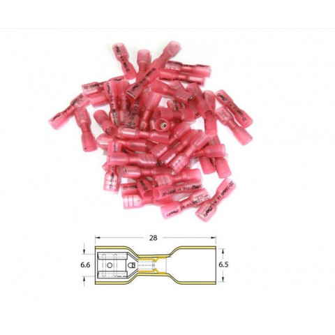 Bout à bout femelle plat à sertir thermo-rétractable BIHR Ø0,5mm²/1,5mm² - 50pcs transparent rouge